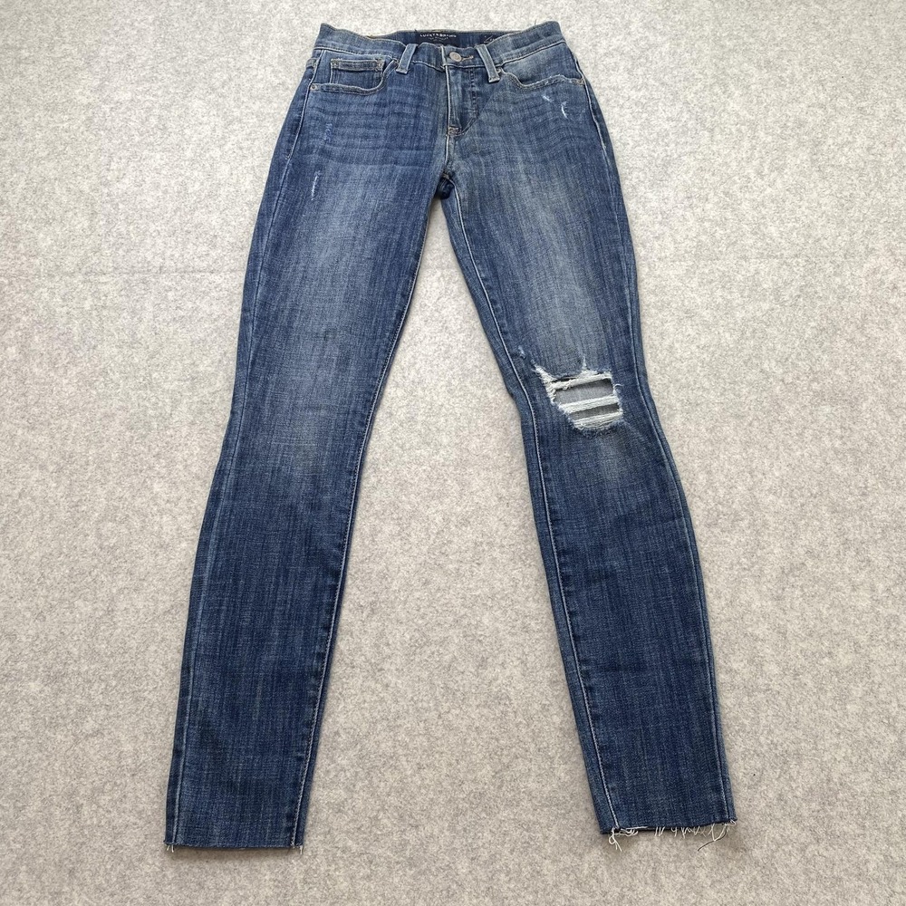 Lucky Brand Mid Rise Skinny Ava Jeans Womens 0 (24x27) Blue Distressed Stretch